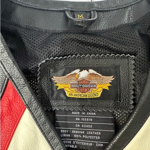 Harley Davidson Vest Rapid City Cream Red Leather Zip Front Riding - Picture 2 of 7